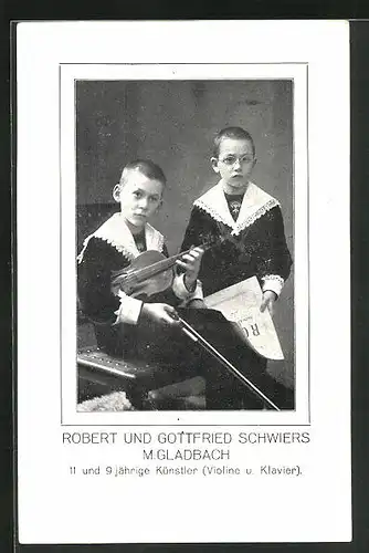 AK Mönchengladbach, die jungen Violinen- und Klavier-Künstler Robert und Gottfried Schwiers