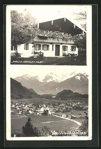 AK Unterwössen, Hotel-Pension Haus Hacher, Ortsansicht