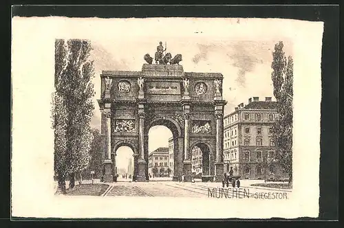 Künstler-AK München, Strasse durch das Siegestor