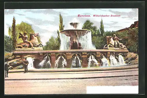 Künstler-AK München, Partie am Wittelsbacherbrunnen