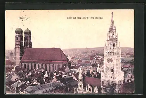 AK München, Blick auf Frauenkirche und Rathaus