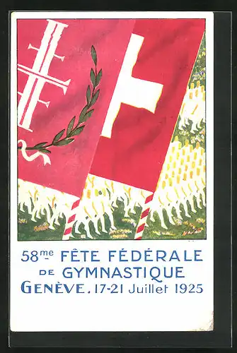 Künstler-AK Genève, 58. Fête Fédérale de Gymnastique 1925, Schweizer Fahne