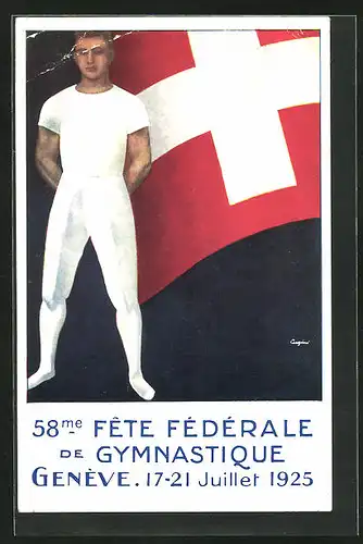 Künstler-AK Genéve, 58. Fête Fédérale de Gymnastique 1925, Turner in Turnkleidung