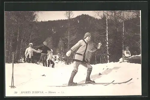 AK Junger Skifahrer beim Bremsen