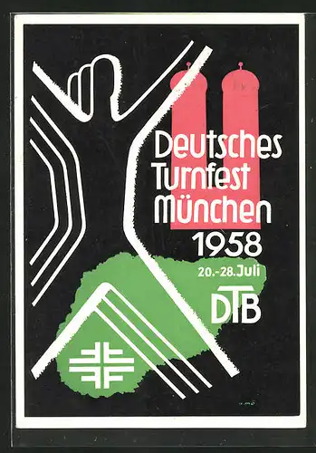 AK München, Deutsches Turnfest 1958, Silhouette der Frauenkirche