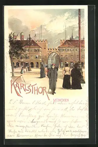 Lithographie München, Flaneure am Karlsthor