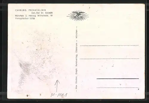 AK München, Chirurg. Privatklinik Dr. Gilmer, Herzog Wilhelmstrasse 19