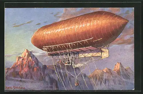 Künstler-AK Der französiche Lenkballon Malécot, Zeppelin