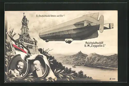 AK Reichsluftschiff SM Zeppelin I über Fluss