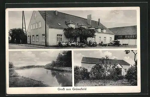 AK Grünefeld, Gasthaus von Artur Hüselitz, Uferpartie Geäbudeansicht