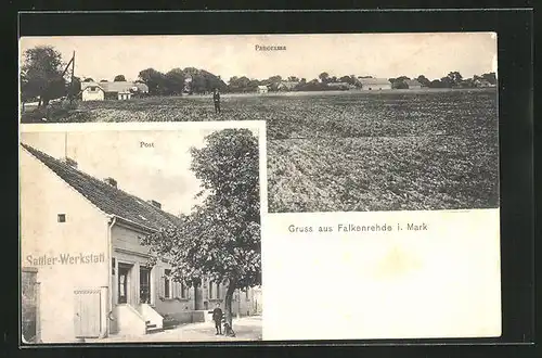 AK Falkenrehde i. Mark, Post und Sattler-Werkstatt, Panorama
