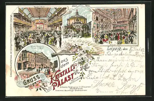 Lithographie Leipzig, Krystall-Palast, Albert-Halle, Blauer Saal