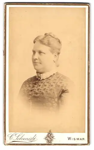 Fotografie C. Schmidt, Wismar, Portrait bürgerliche Dame mit hochgestecktem Haar