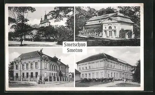 AK Smetschno, Kirche, Schule, Schlösschen im Park