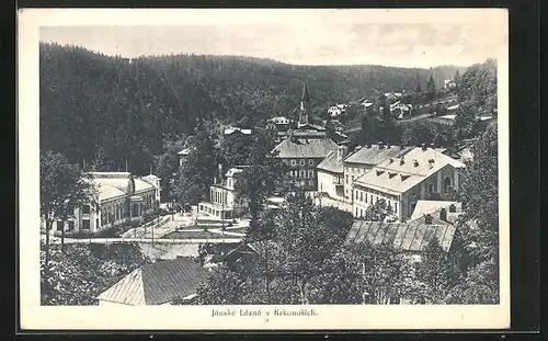 AK Johannisbad / Janske Lazne, Teilansicht der Ortschaft mit Kurplatz