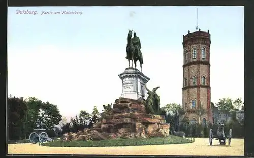 AK Duisburg, Partie am Kaiserberg mit Denkmal und Kanonen