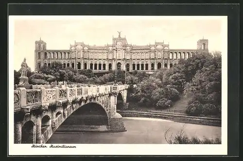 AK München, Maximilianeum mit Brücke