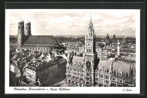 AK München, Frauenkirche und Neues Rathaus