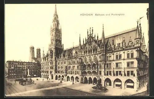 AK München, Rathaus und Marienplatz
