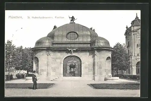 AK München, St. Hubertusbrunnen, Pavillon