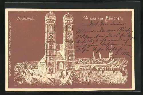 AK München, Blick zur Frauenkirche