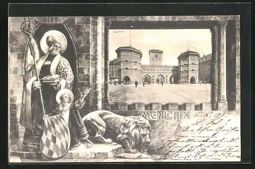AK München, Isarthor, Geistlicher mit Zepter und Knabe