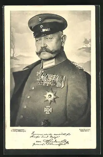 AK Generalfeldmarschall Paul von Hindenburg in Uniform mit Schirmmütze