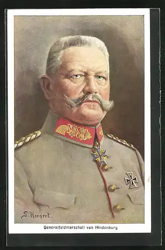 Künstler-AK Generalfeldmarschall Paul von Hindenburg in Uniform mit Orden