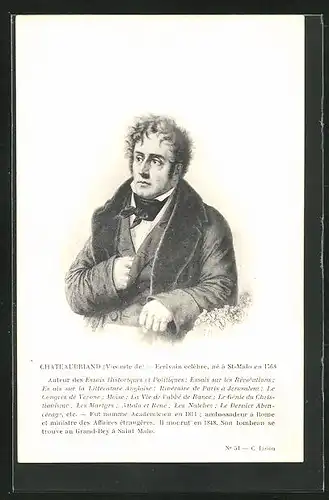 AK Französischer Schriftsteller Vicomte de Chateaubriand
