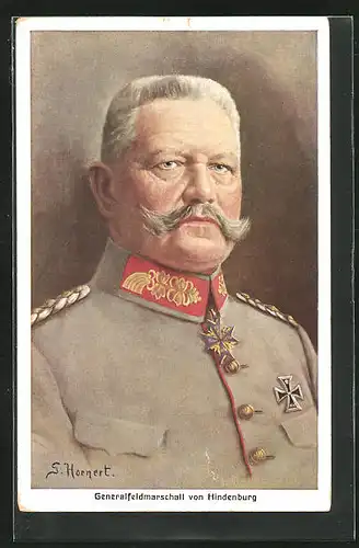 Künstler-AK Generalfeldmarschall Paul von Hindenburg mit Eisernem Kreuz