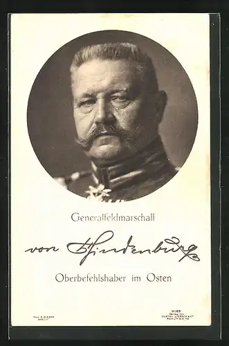 AK Generalfeldmarschall Paul von Hindenburg, Oberbefehlshaber im Osten