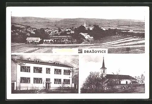 AK Drazovice, Panorama, Gebäudeansicht, Kirche