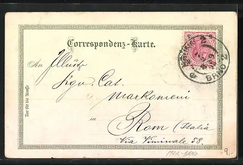 Lithographie Brünn, Teilansicht, Deutsches Haus, Deutsches Theater