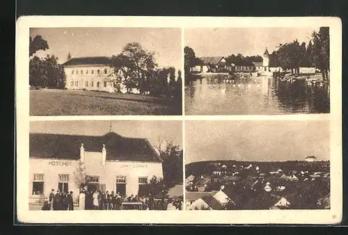 AK Skalice, Gasthaus, Gebäudeansicht, Ortspartie mit Kirche