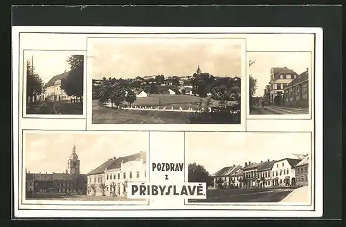 AK Pribyslav, Rathaus, Markt, Totalansicht