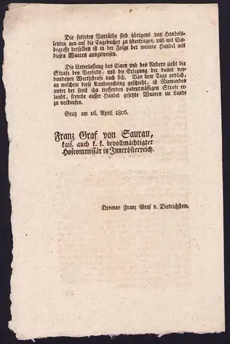 Kurrende Graz, Verwaltung im Krieg von 1806, verfasst von Franz Graf von Saurau