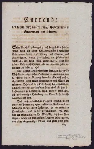 Kurrende Graz, Schadenswiedergutmachung nach Frieden von 1806, verfasst von Franz Graf von Saurau