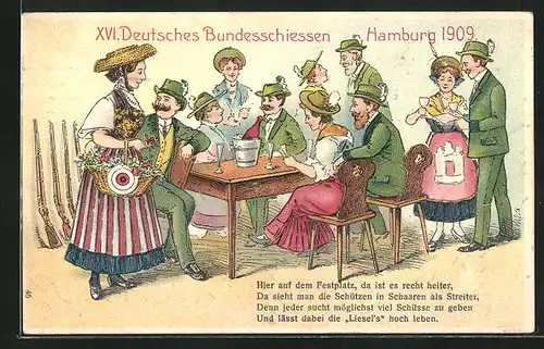 Künstler-AK Hamburg, XVI. Deutsches Bundesschiessen 1909, Hamburger Mädchen mit Schützen