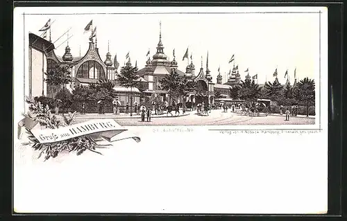 Lithographie Hamburg, Ausstellung, Strasse auf dem Ausstellungsgelände