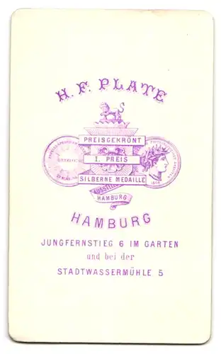 Fotografie H. F. Plate, Hamburg, Jungfernstieg 6, Portrait charmanter Herr im Anzug mit Fliege