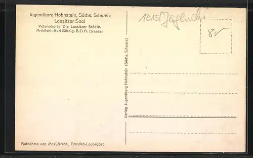 AK Hohnstein /Sächs. Schweiz, Jugendburg Hohnstein, Lausitzer Saal, Innenansicht