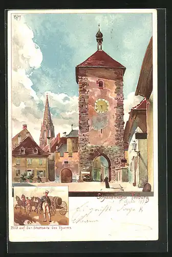 Künstler-AK Karl Mutter: Freiburg, Schwabentor, Bild auf der Stadtseite des Turms