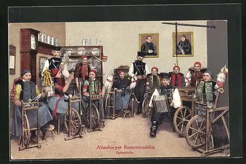 AK Altenburg, Spinnstube, thüringische Tracht