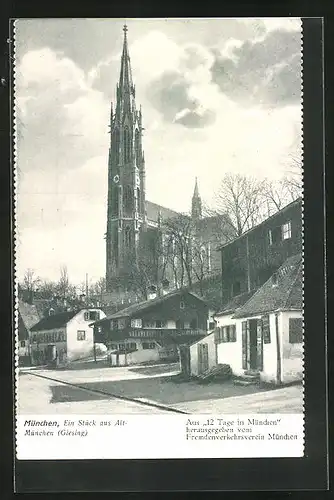 AK München-Giesing, Altstadt-Strasse und Blick zur Kirche