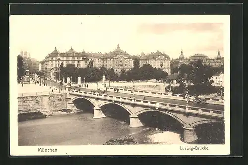 AK München, Ludwig-Brücke aus der Vogelschau