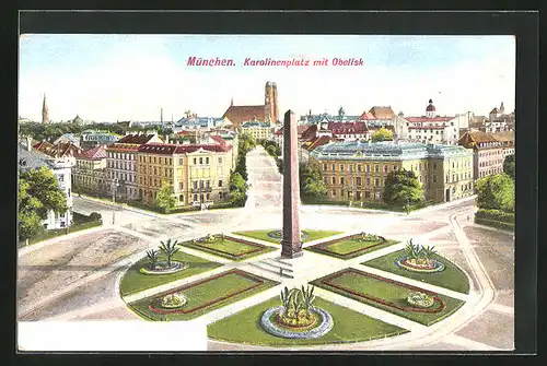 AK München, Karolinenplatz mit Obelisk