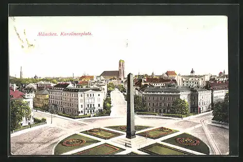 AK München, Karolinenplatz mit Obelisk