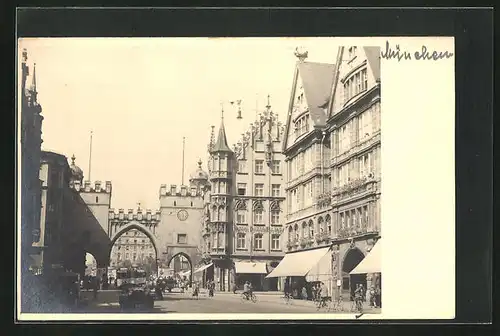 Foto-AK München, Karlstor und Neuhauser Strasse