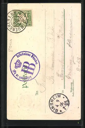 Lithographie München, Gasthaus Münchner Hofbräuhaus, Urkunde, Gäste im Aussenbereich