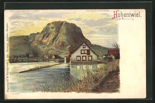 Lithographie Singen, Burg Hohentwiel, Halt gegen das Licht: Vollmond